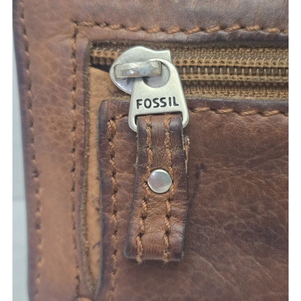 Vintage Fossil Leather Patchwork Trifold Wallet Emory Clutch Boho Y2K 1954
